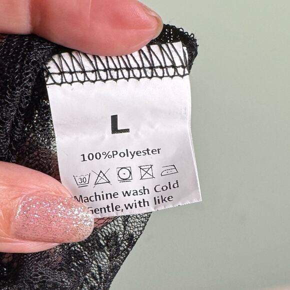 Lace Women’s Sheer Floral Lace Boat Neck Casual Elegant Black Top Size Large - Picture 4 of 6